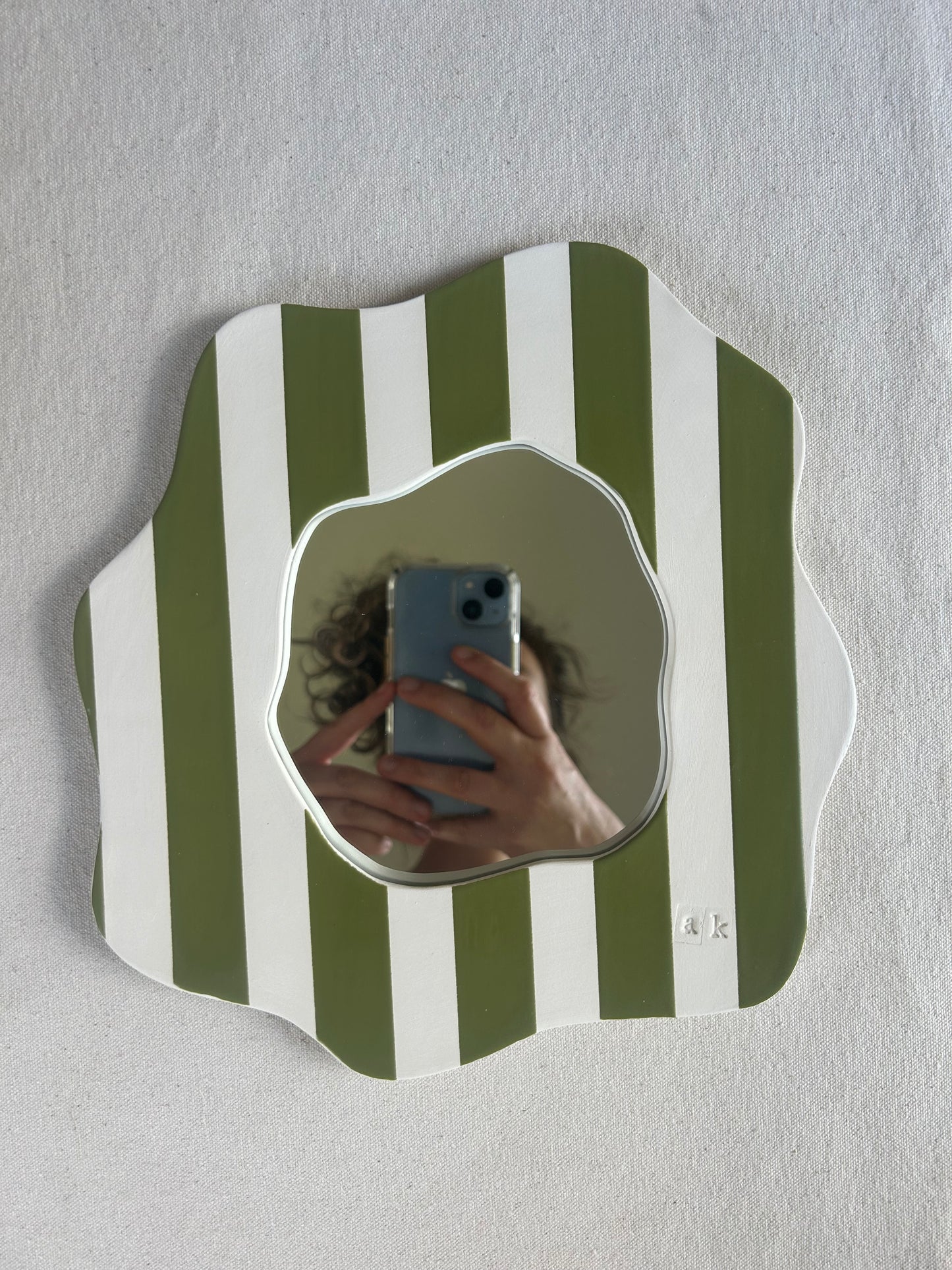 Olive Green Striped Mirror