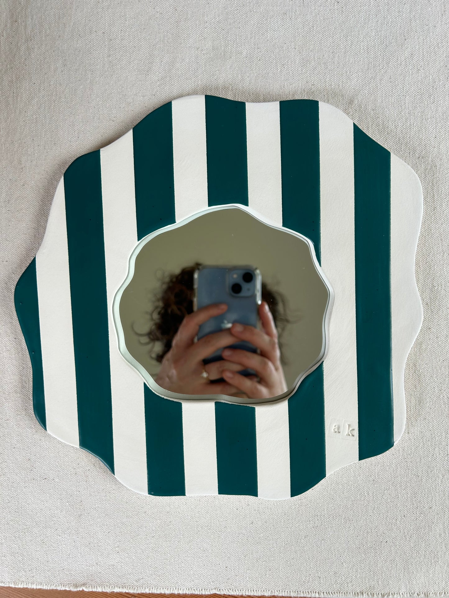 Mediterranean Teal Striped Mirror